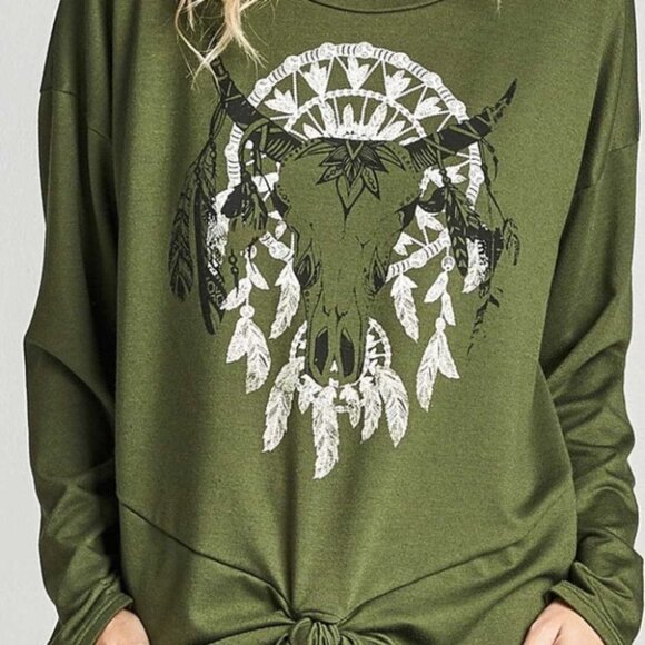 OLIVE BULL PRINT TOP - Picture 3 of 4